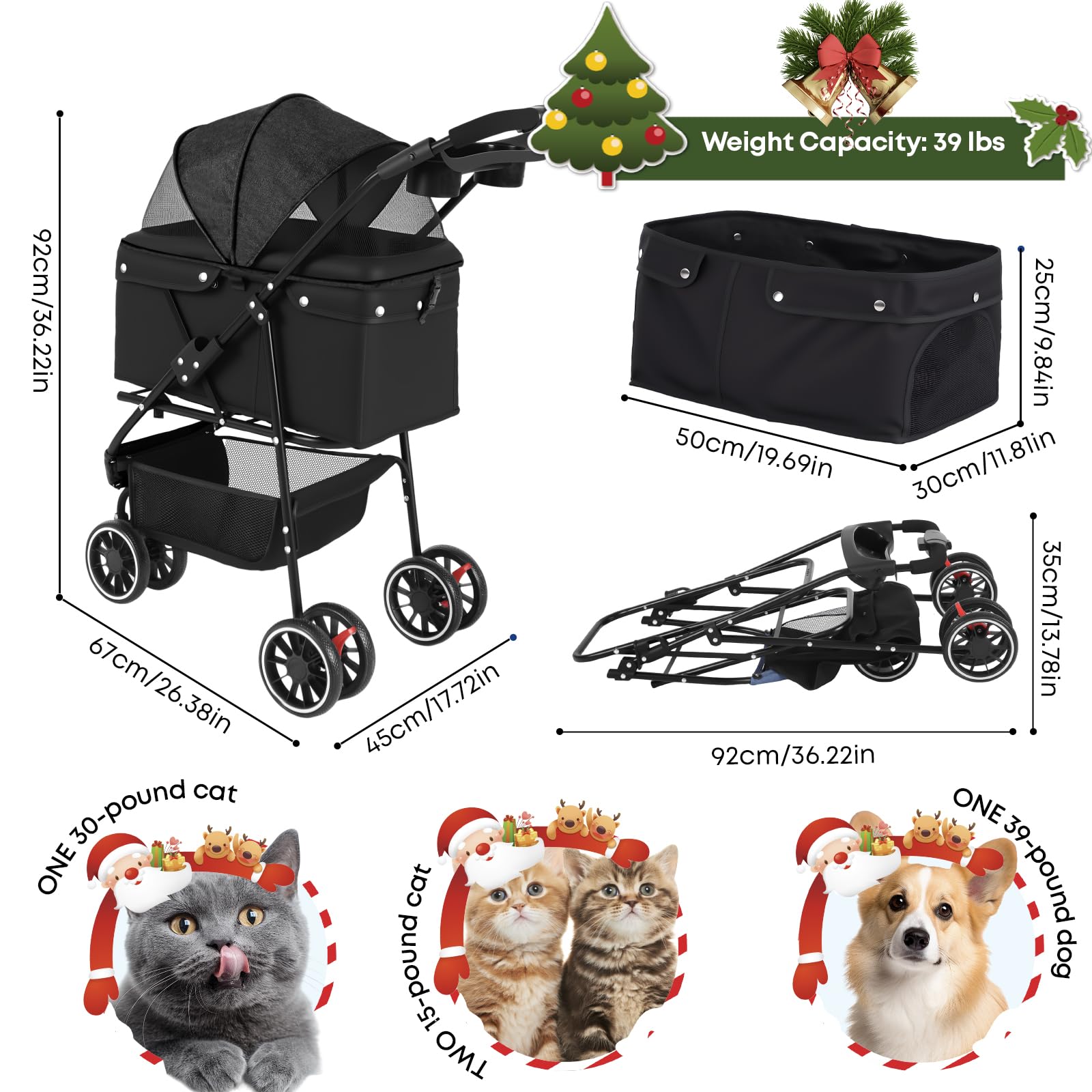 Chihuahua pet stroller breathable mesh canopy keeps pet cool and comfy.