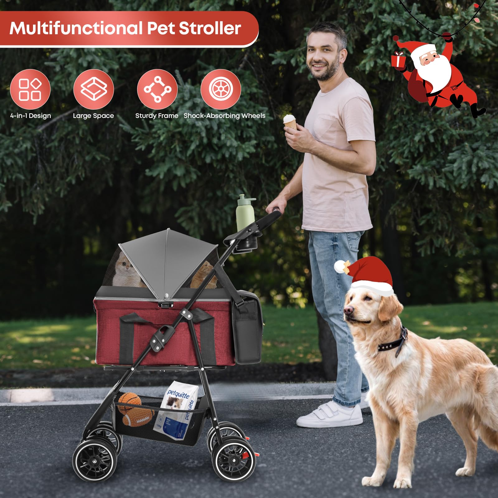 Chihuahua pet stroller breathable mesh keeps pets cool while enjoying views.