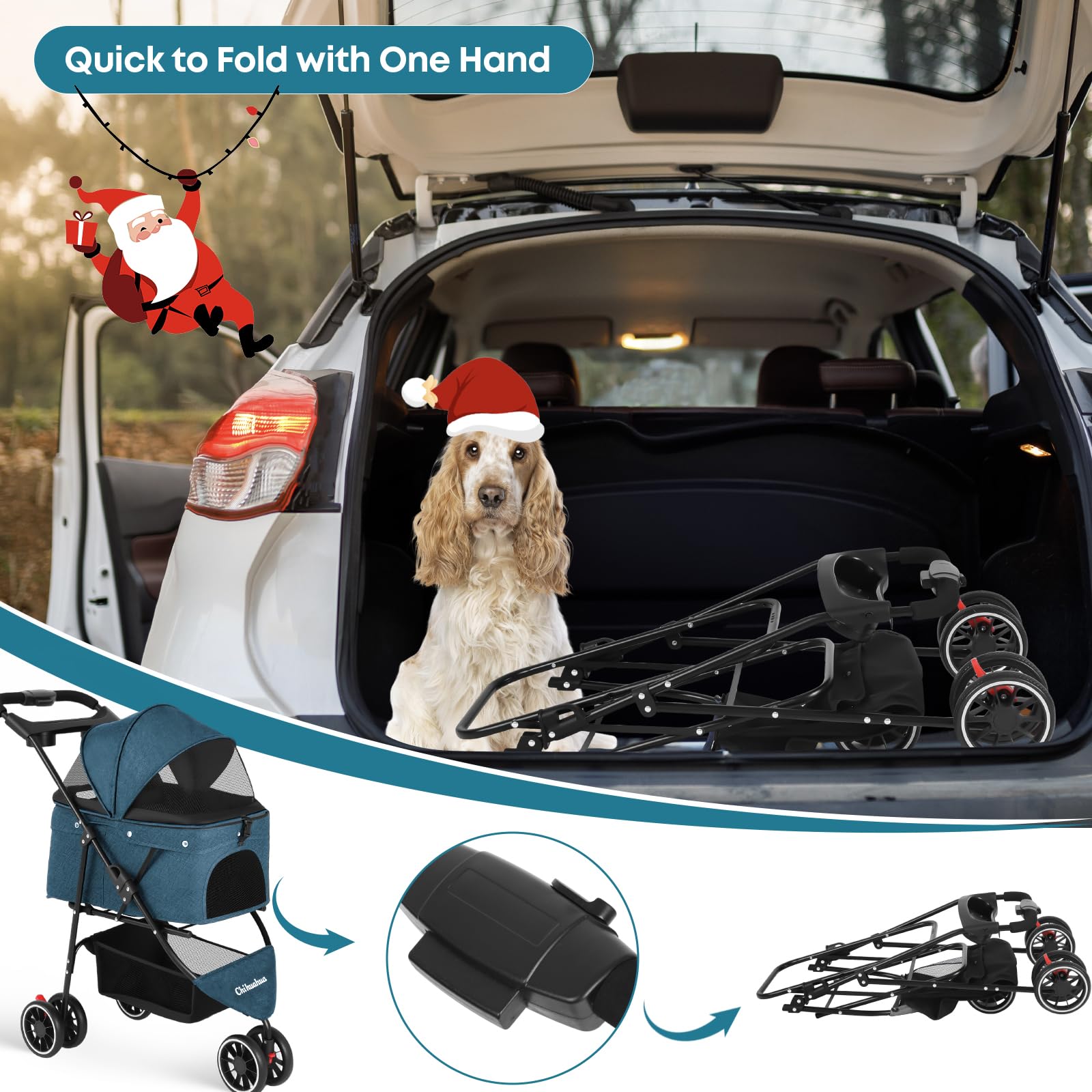 Chihuahua pet stroller dual-access zipless-entry for easy pet access
