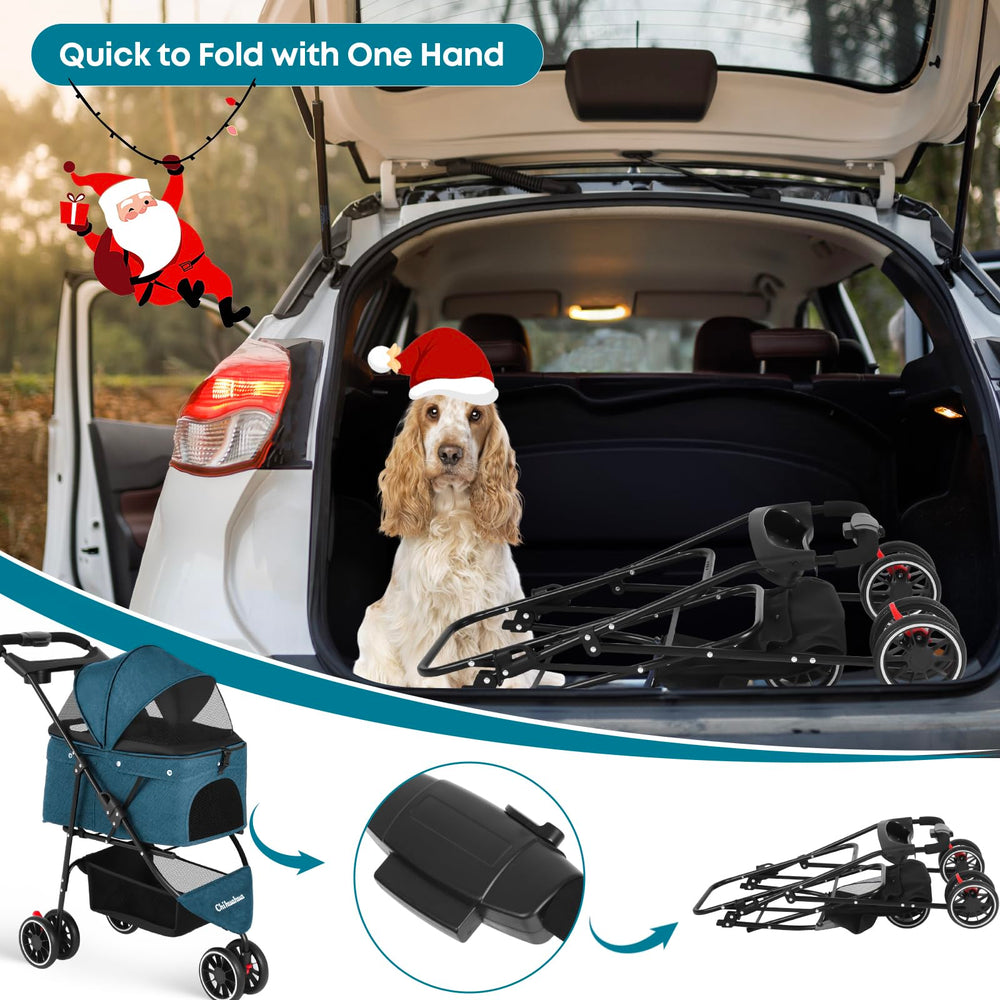 Chihuahua pet stroller dual-access zipless-entry for easy pet access
