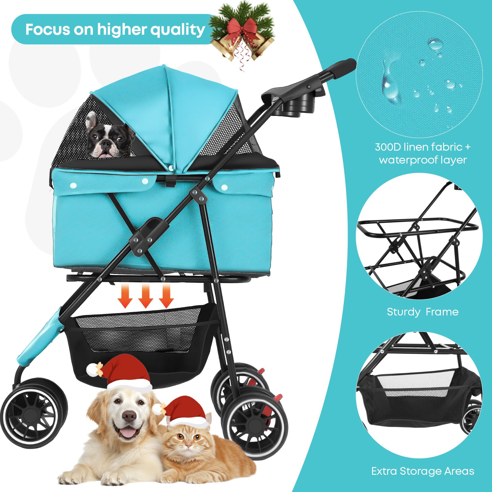 Chihuahua pet stroller folded-compact design enables easy storage during travel.