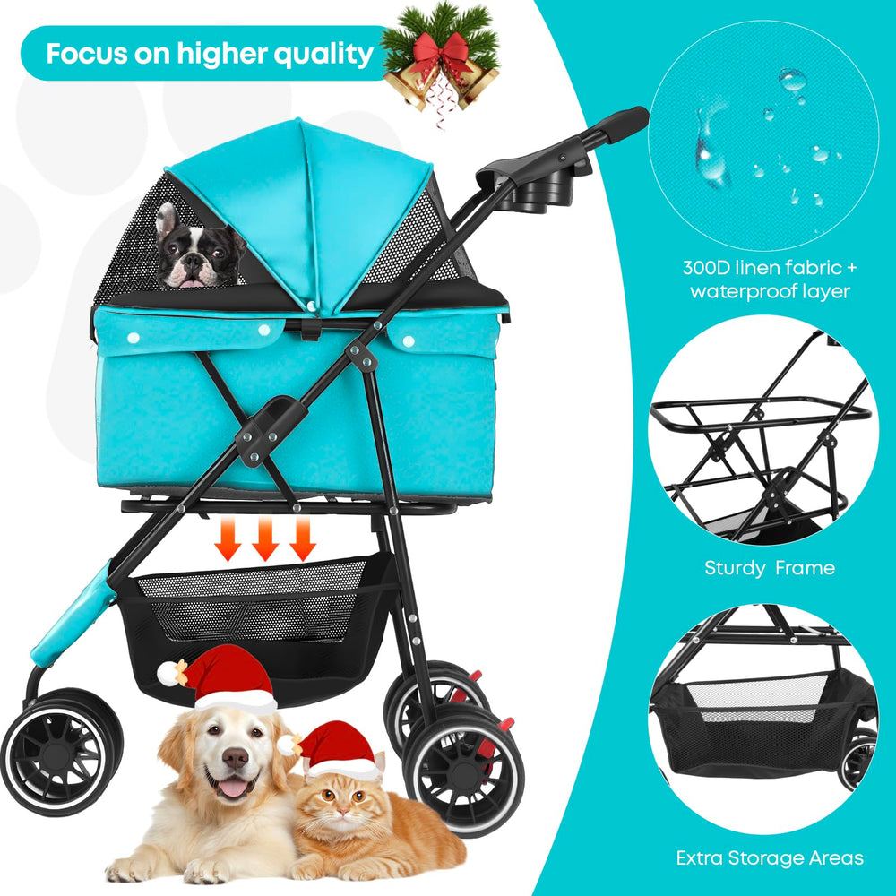 Chihuahua pet stroller folded-compact design enables easy storage during travel.