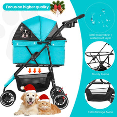 Chihuahua pet stroller folded-compact design enables easy storage during travel.