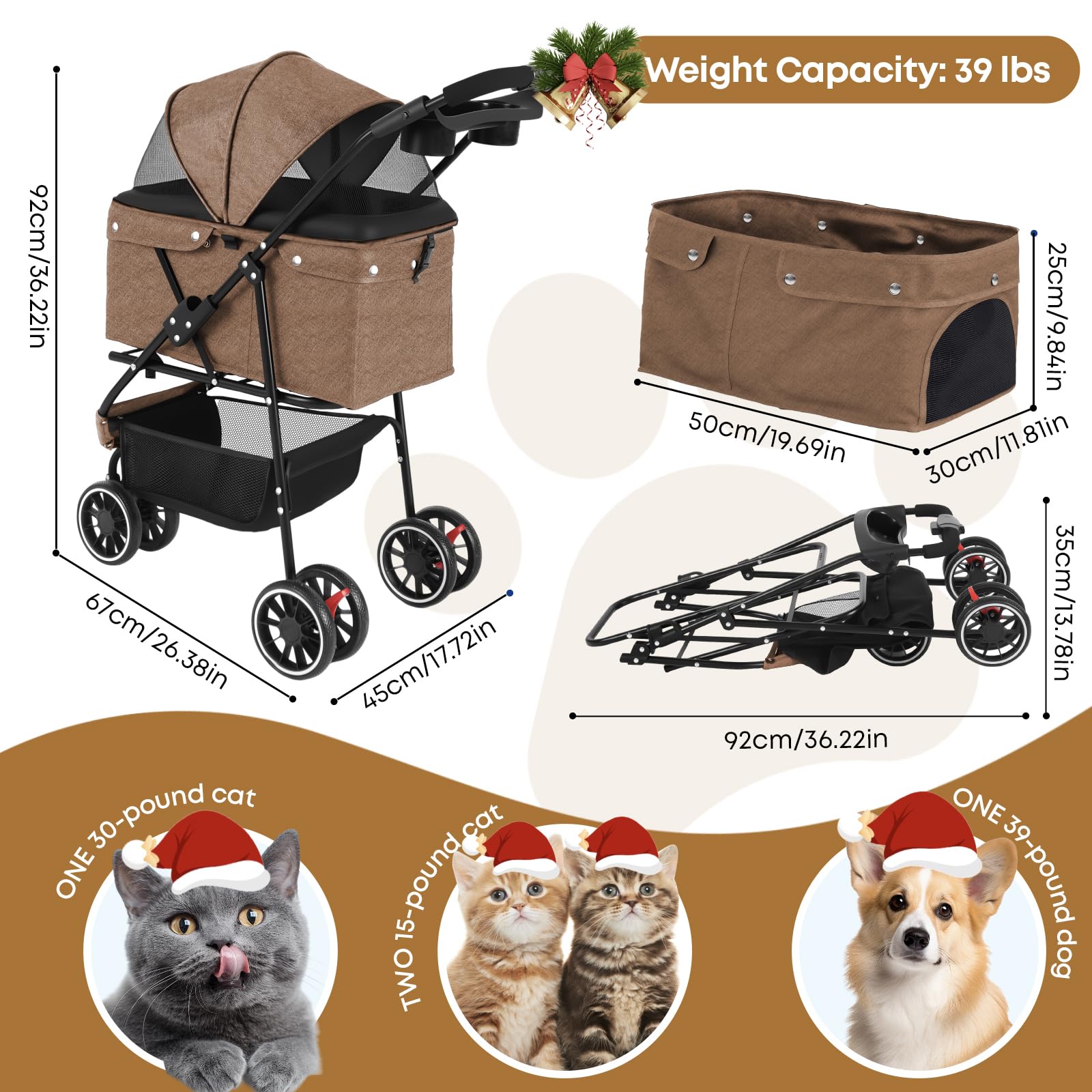 Chihuahua pet stroller folded compactly for easy car trunk storage