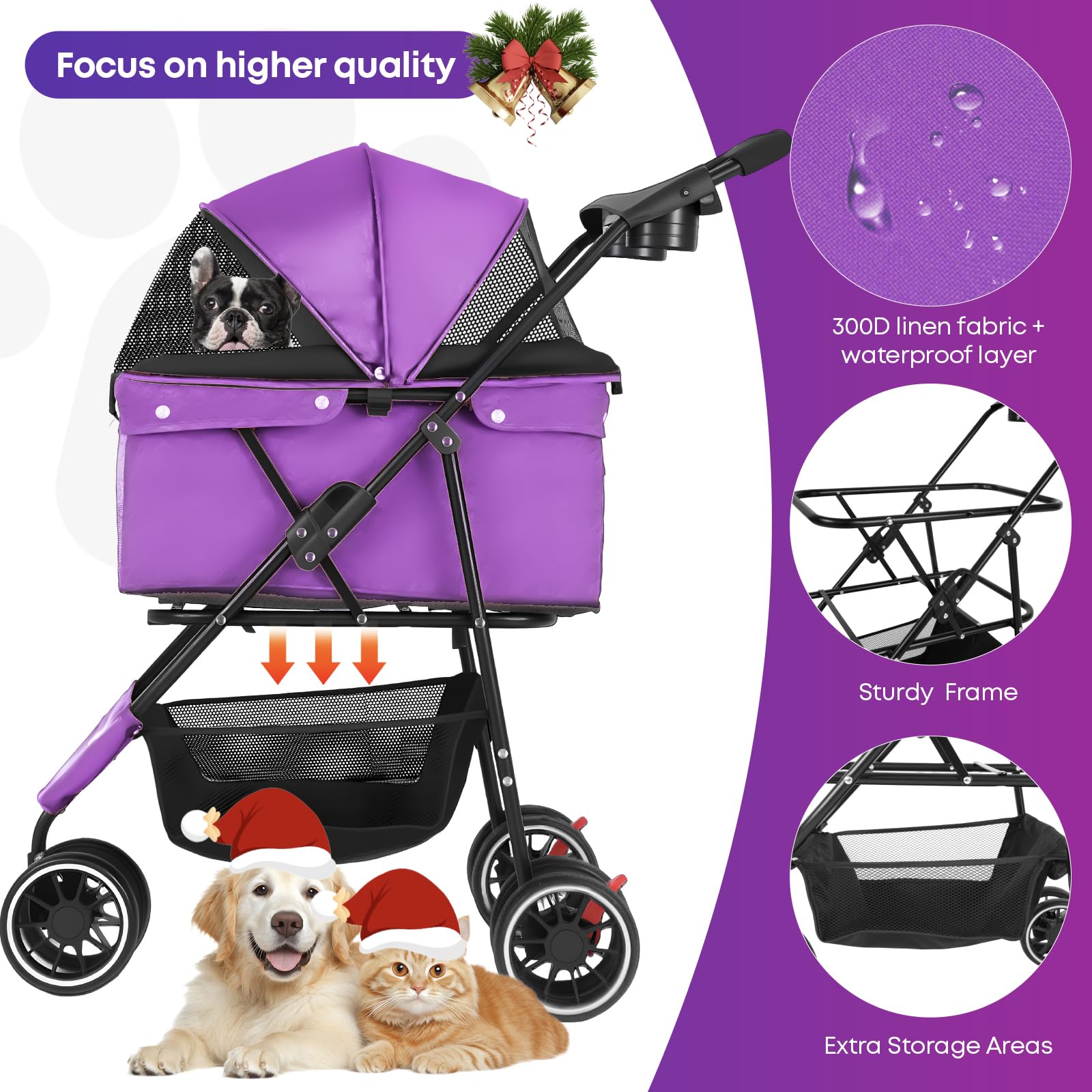 Chihuahua pet stroller folded compact for easy storage after trips