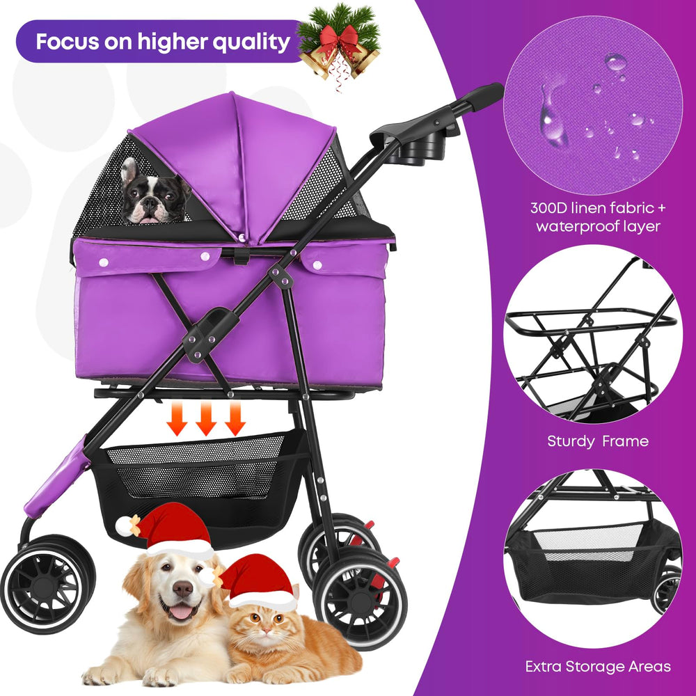 Chihuahua pet stroller folded compact for easy storage after trips