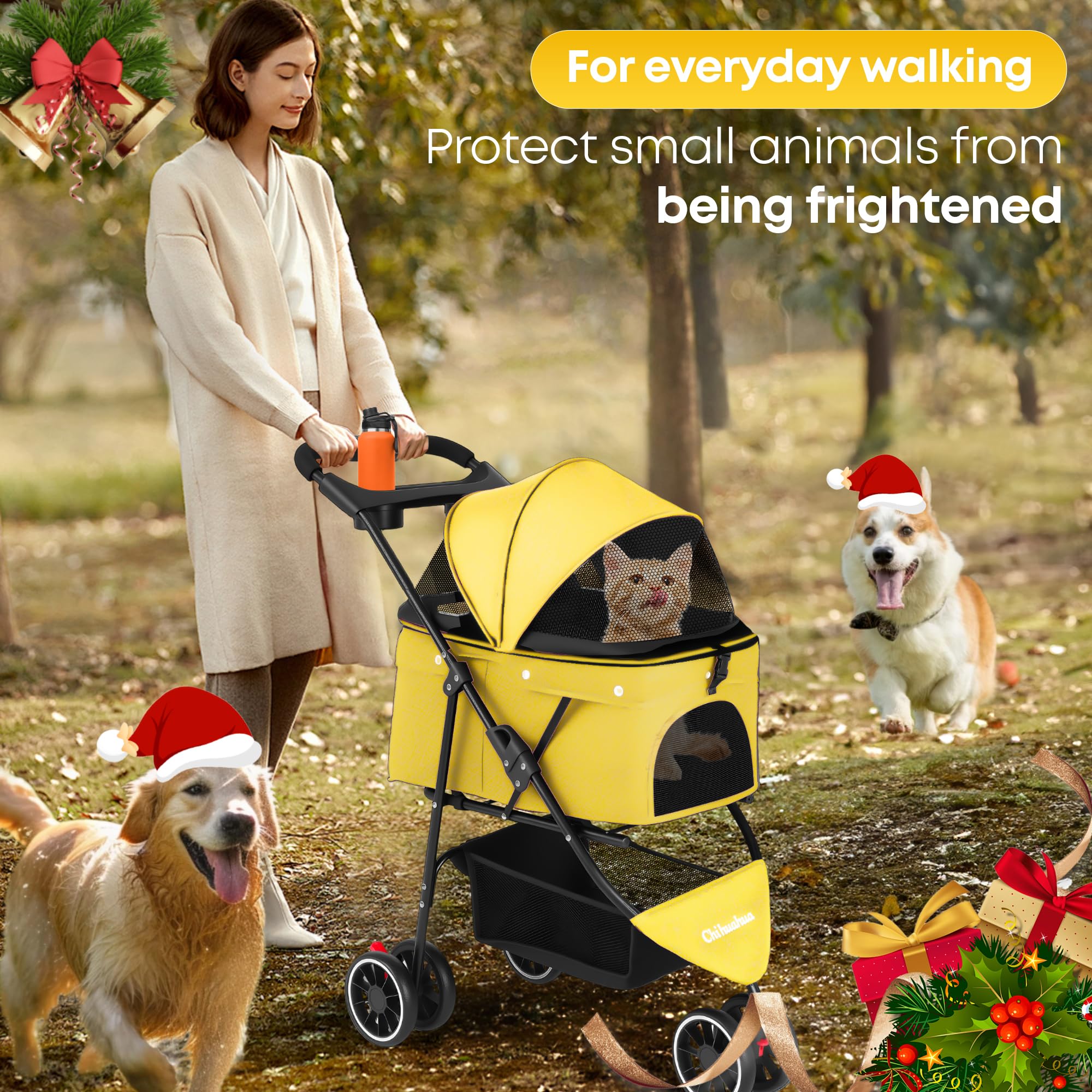 Chihuahua pet stroller folded compact demonstrates easy storage and travel readiness
