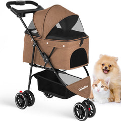 Chihuahua pet stroller front view with 3 wheels for smooth, safe outings