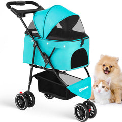 Chihuahua pet stroller front view in mint green offers comfortable on-the-go outings.