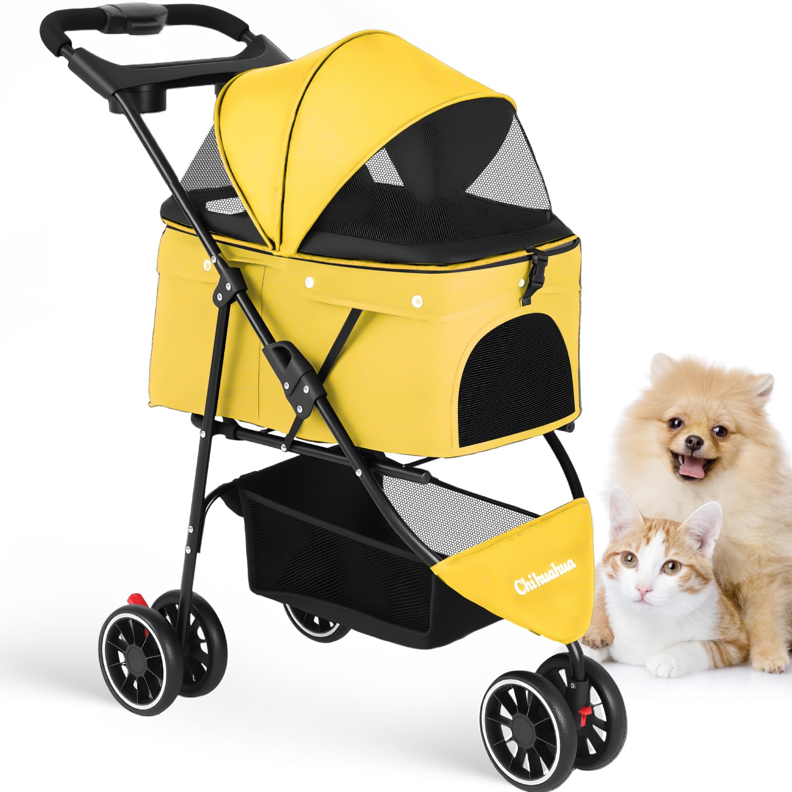 Chihuahua pet stroller front view demonstrates safe, comfortable travel for small pets