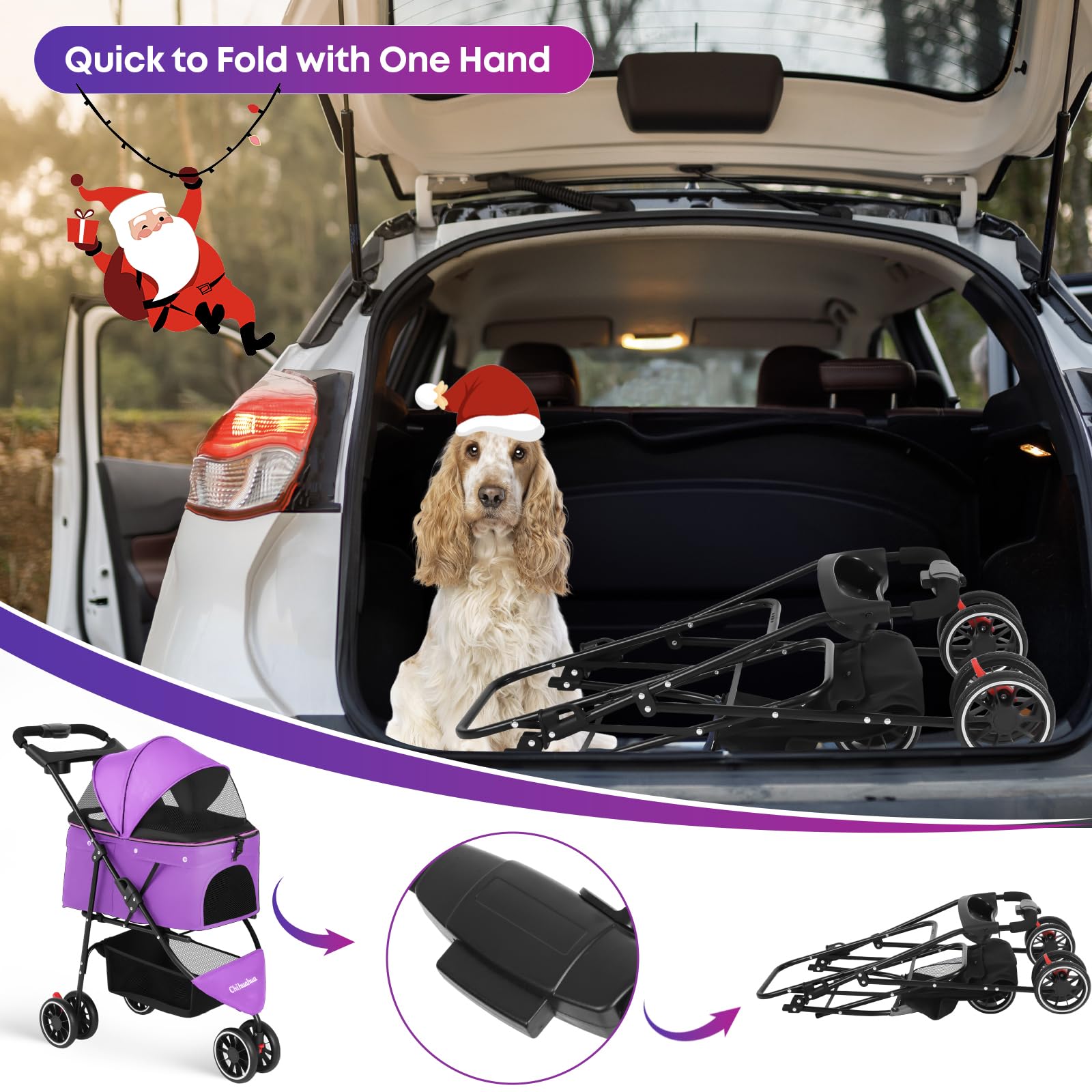Chihuahua pet stroller front wheel for smooth maneuverability on sidewalks
