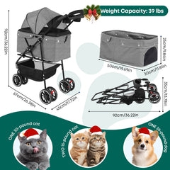 Chihuahua pet stroller grey front view highlighting visibility and easy interaction.