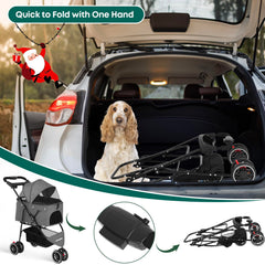 Chihuahua pet stroller grey wheel detail shows smooth all-terrain steering.