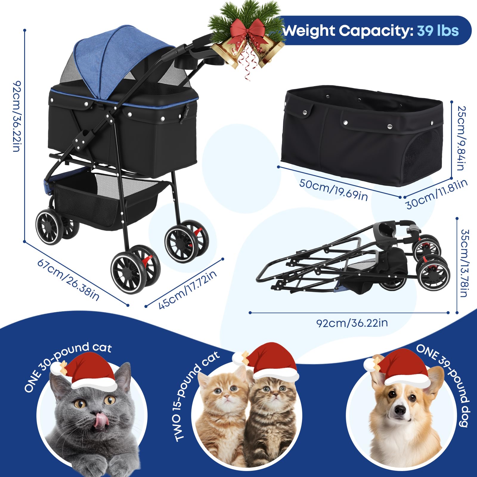 Chihuahua pet stroller with breathable mesh canopy for airflow