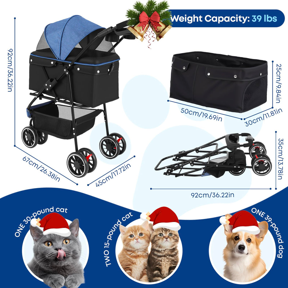 Chihuahua pet stroller with breathable mesh canopy for airflow