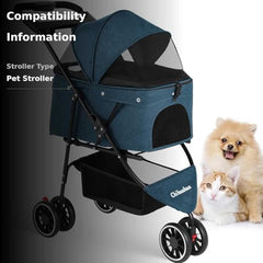 Chihuahua pet stroller mesh canopy keeps pets cool while seeing surroundings