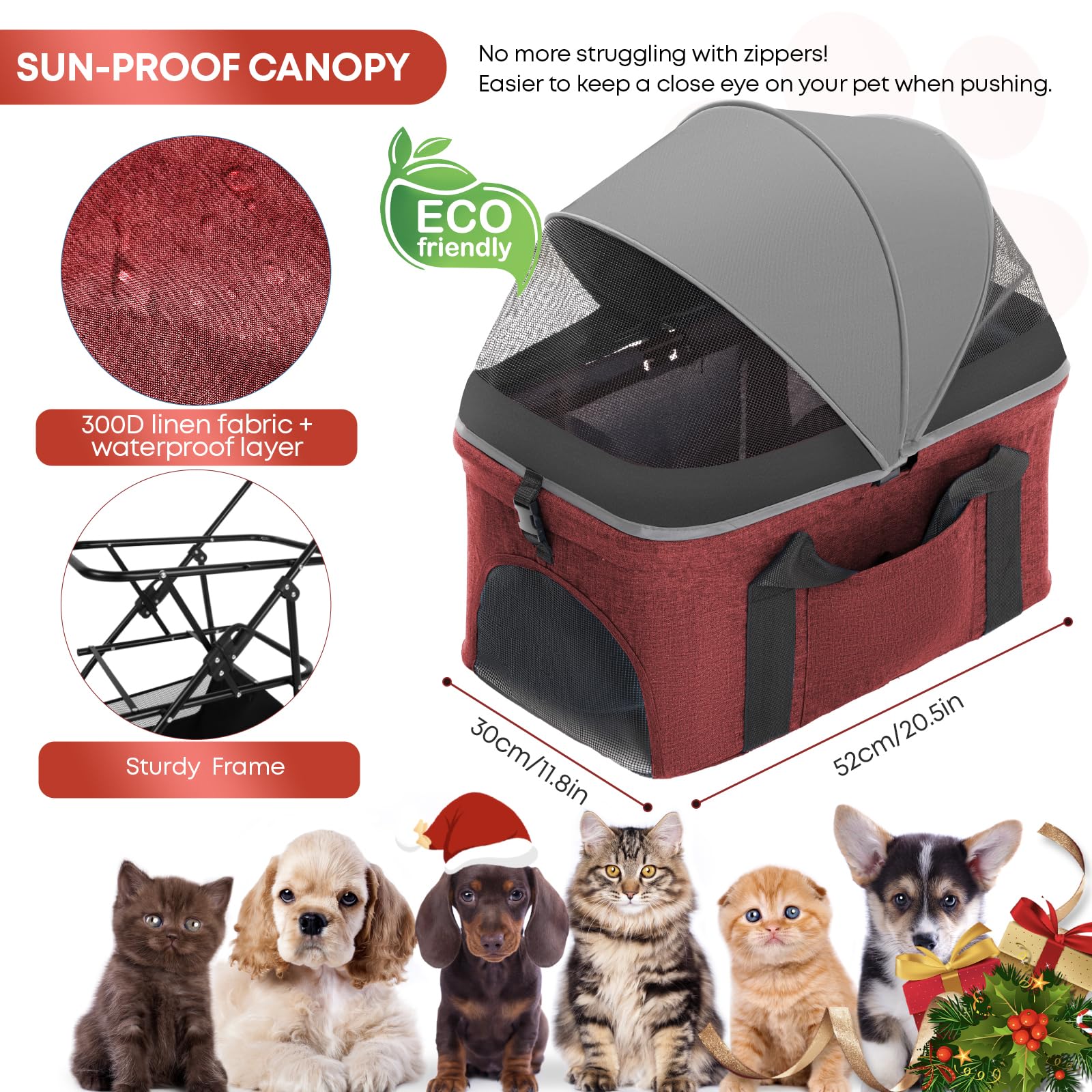 Chihuahua stroller includes mom tote bag for convenient items during walks.