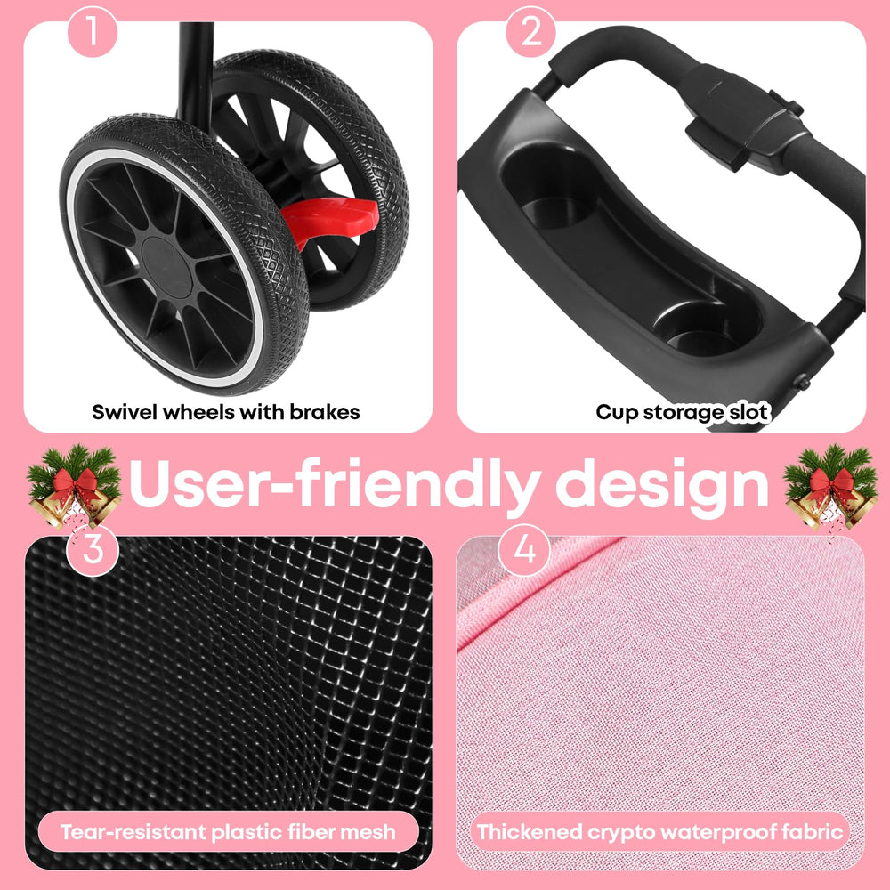 Chihuahua pet stroller pink folded-compact design for quick storage after trips.