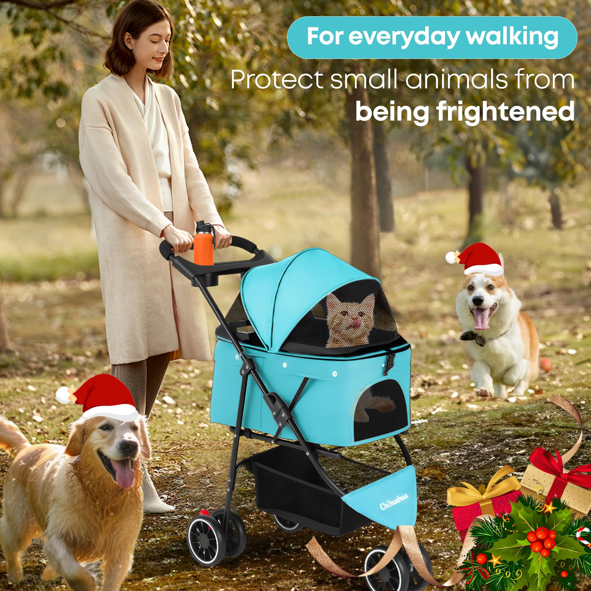 Chihuahua pet stroller quick-assembly for fast setup before walks.