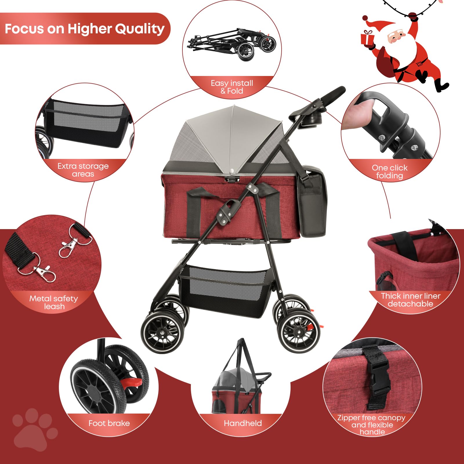 Chihuahua stroller has removable carrier for quick cleaning and versatile use.