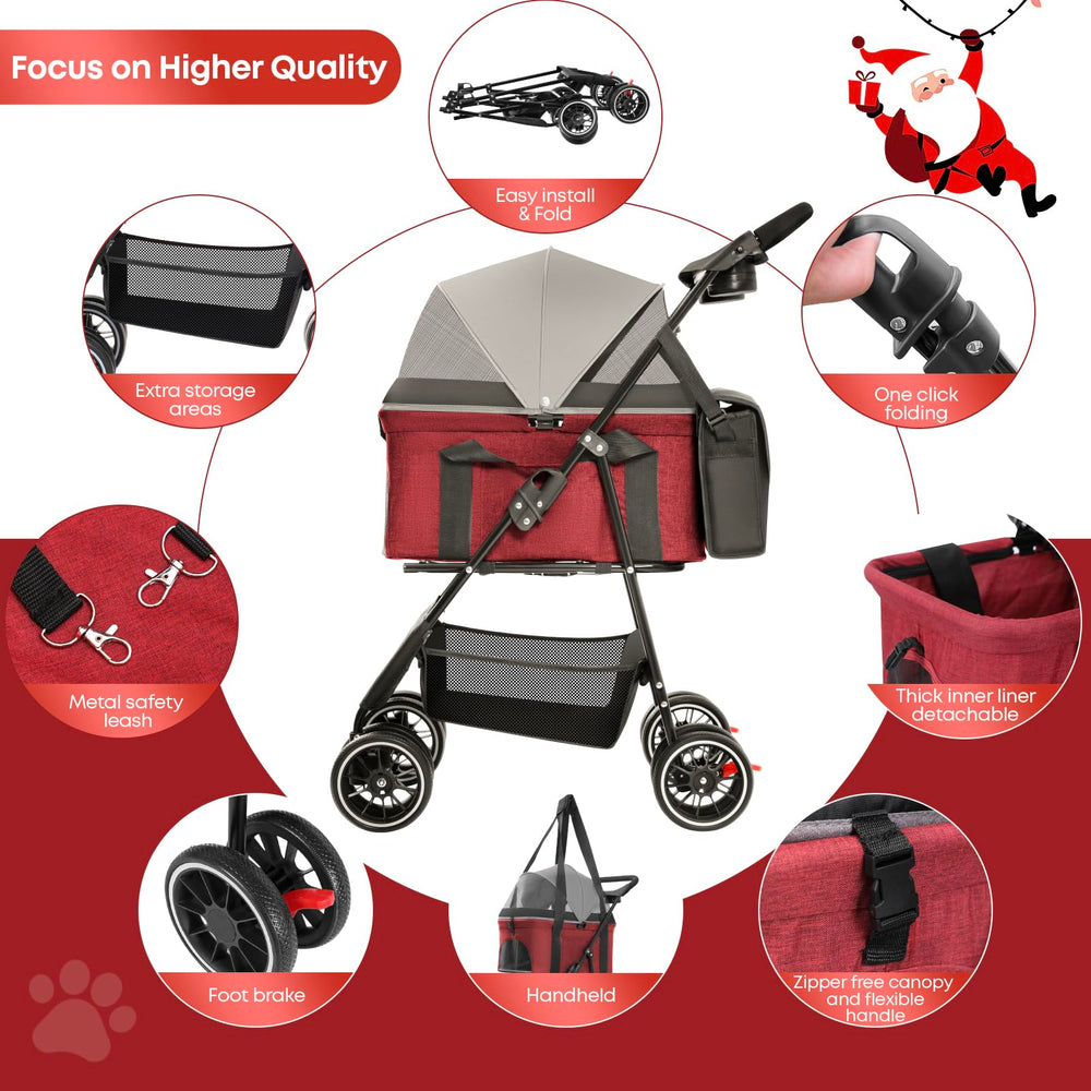 Chihuahua stroller has removable carrier for quick cleaning and versatile use.