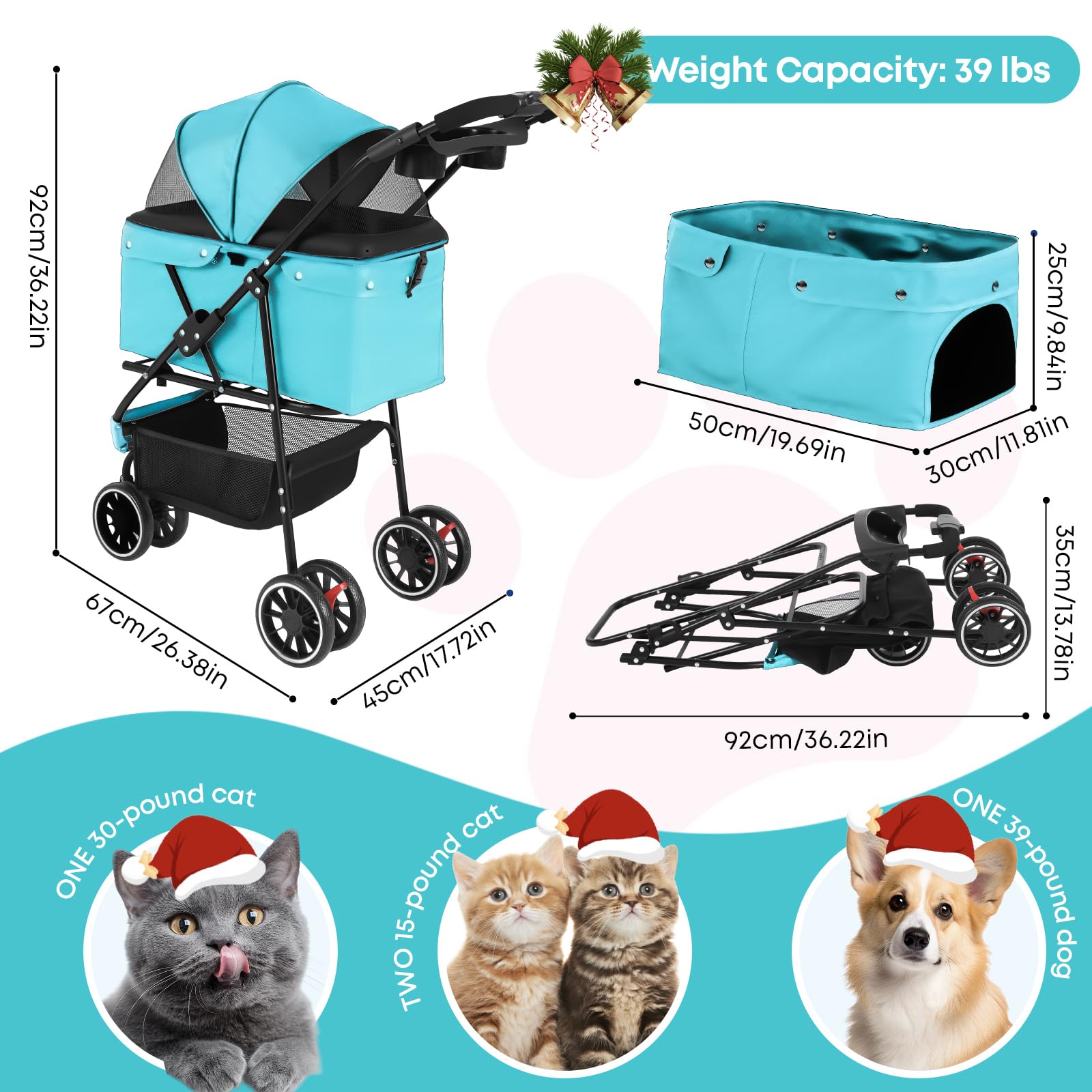 Chihuahua pet stroller side view shows breathable mesh for airflow and visibility.