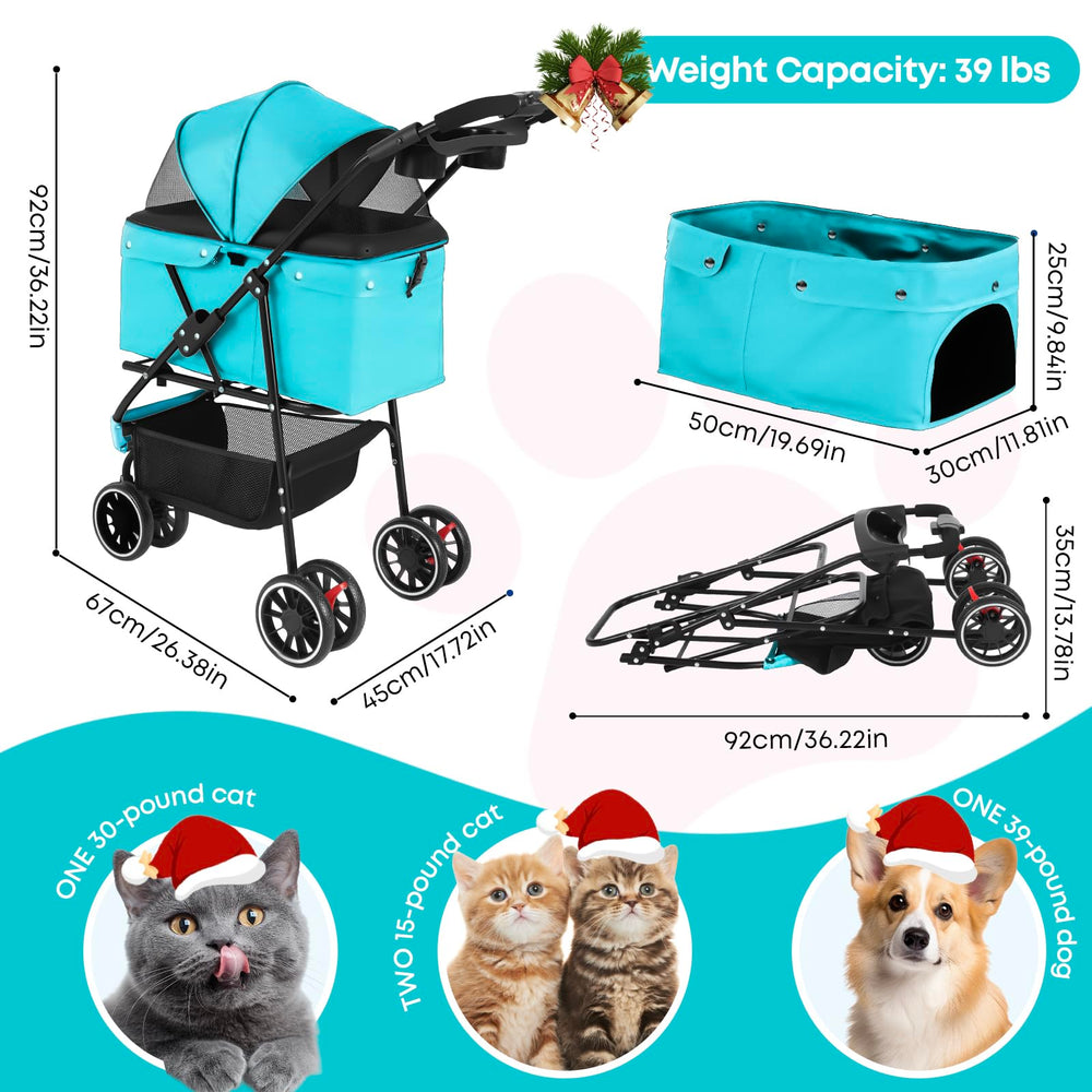 Chihuahua pet stroller side view shows breathable mesh for airflow and visibility.
