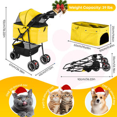 Chihuahua pet stroller side view shows stable steering on sidewalks and grass