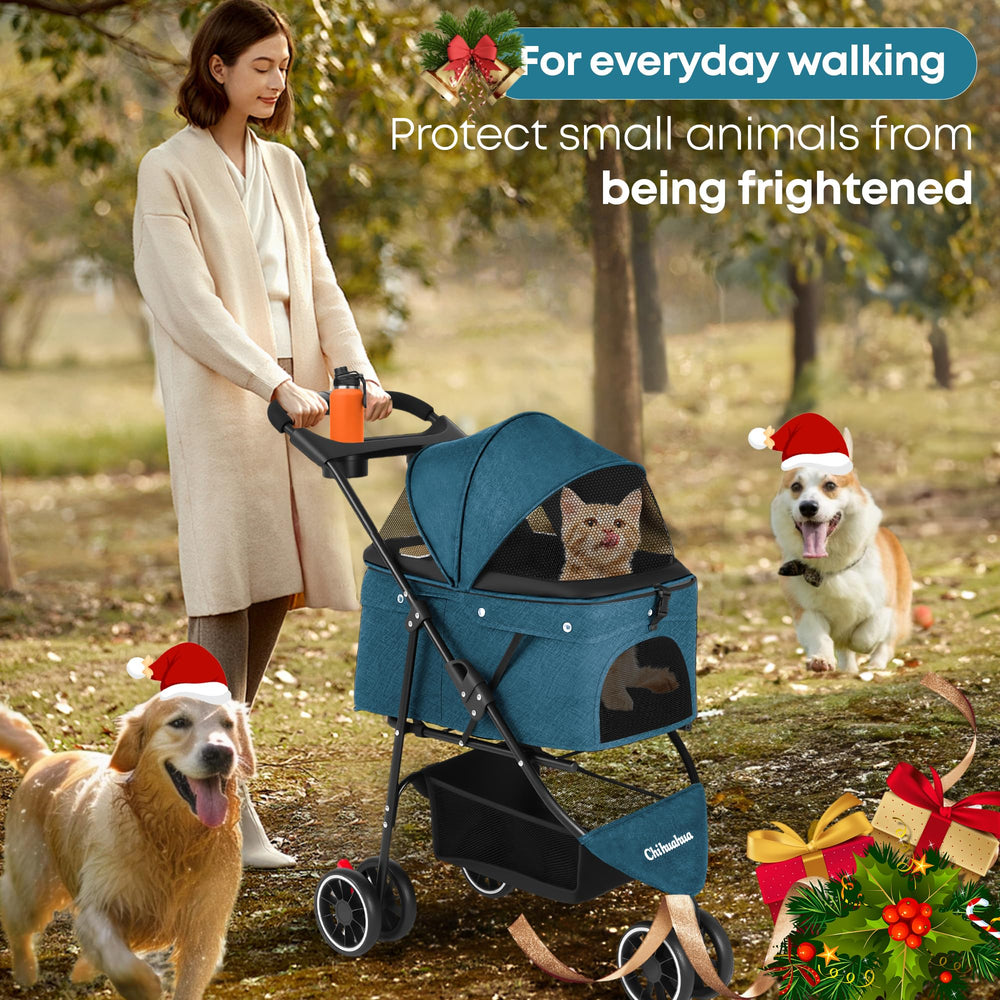 Chihuahua pet stroller storage-basket keeps gear within reach