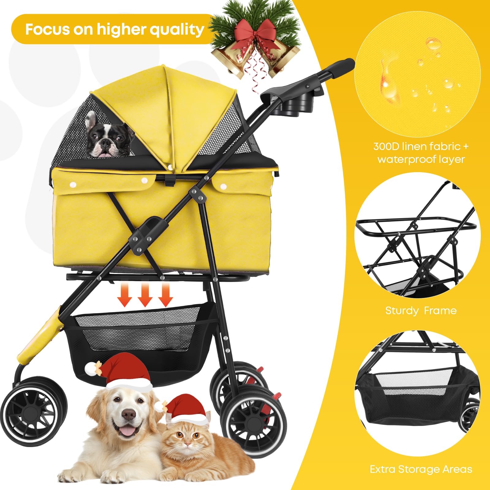 Chihuahua pet stroller top view reveals breathable mesh for cooling visibility