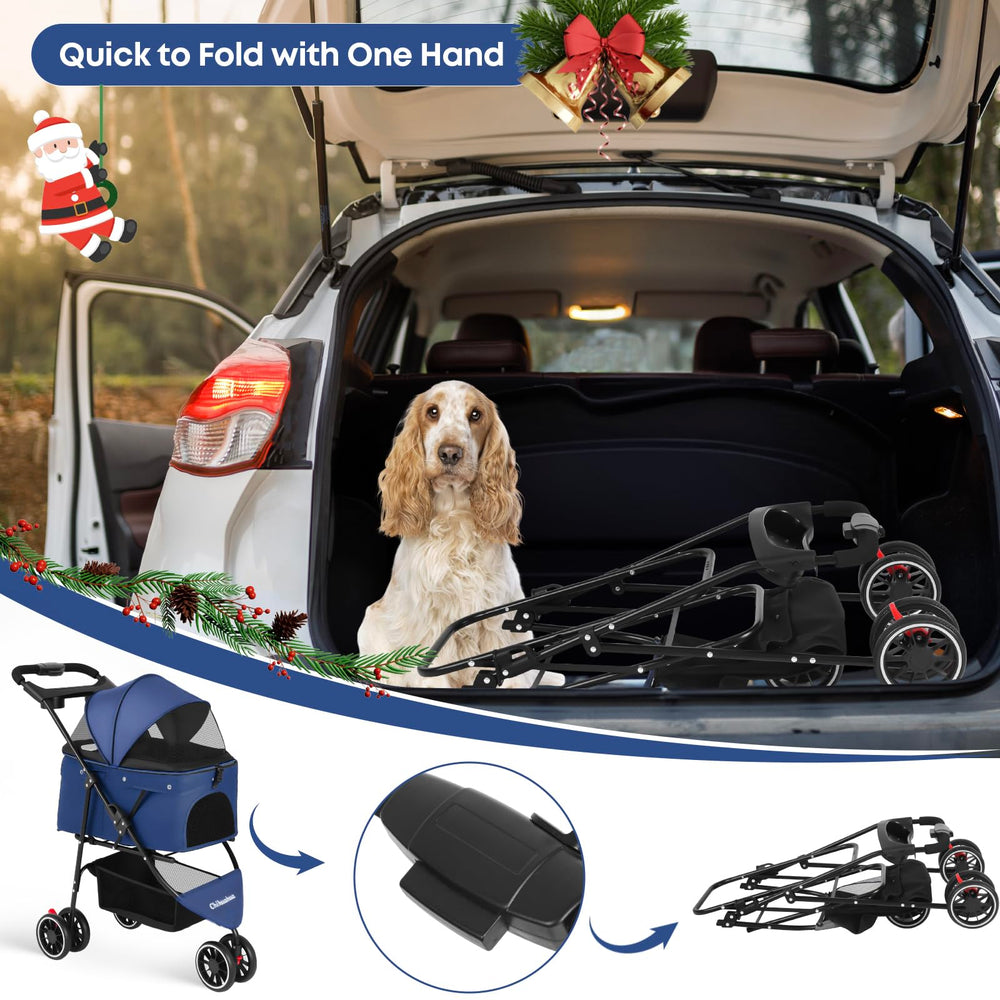 Chihuahua stroller with breathable mesh canopy keeps pets cool and view-friendly.