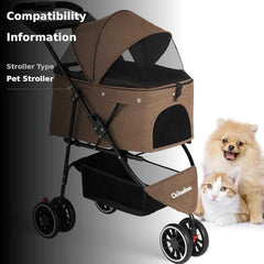 Chihuahua stroller side profile highlighting breathable mesh canopy for cooling