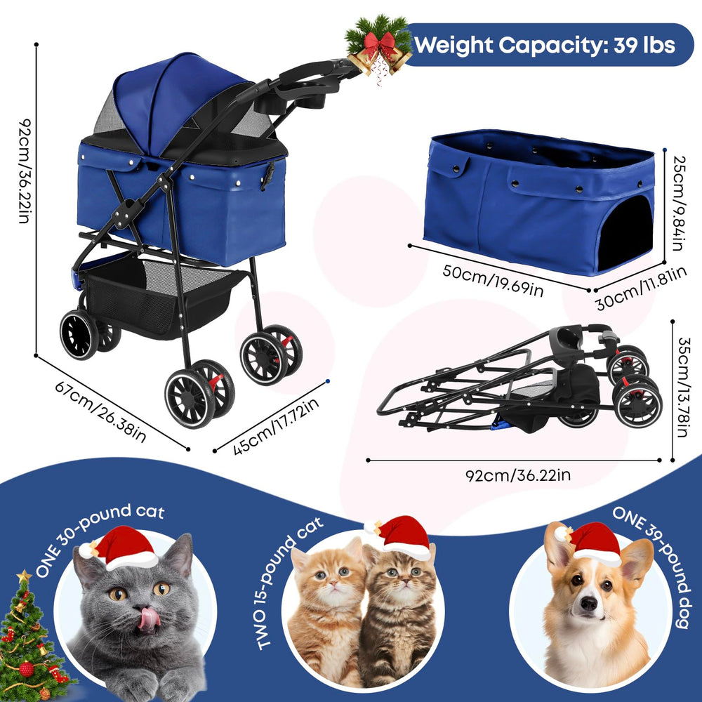 Chihuahua three-wheel stroller side view showing easy maneuverability on sidewalks.