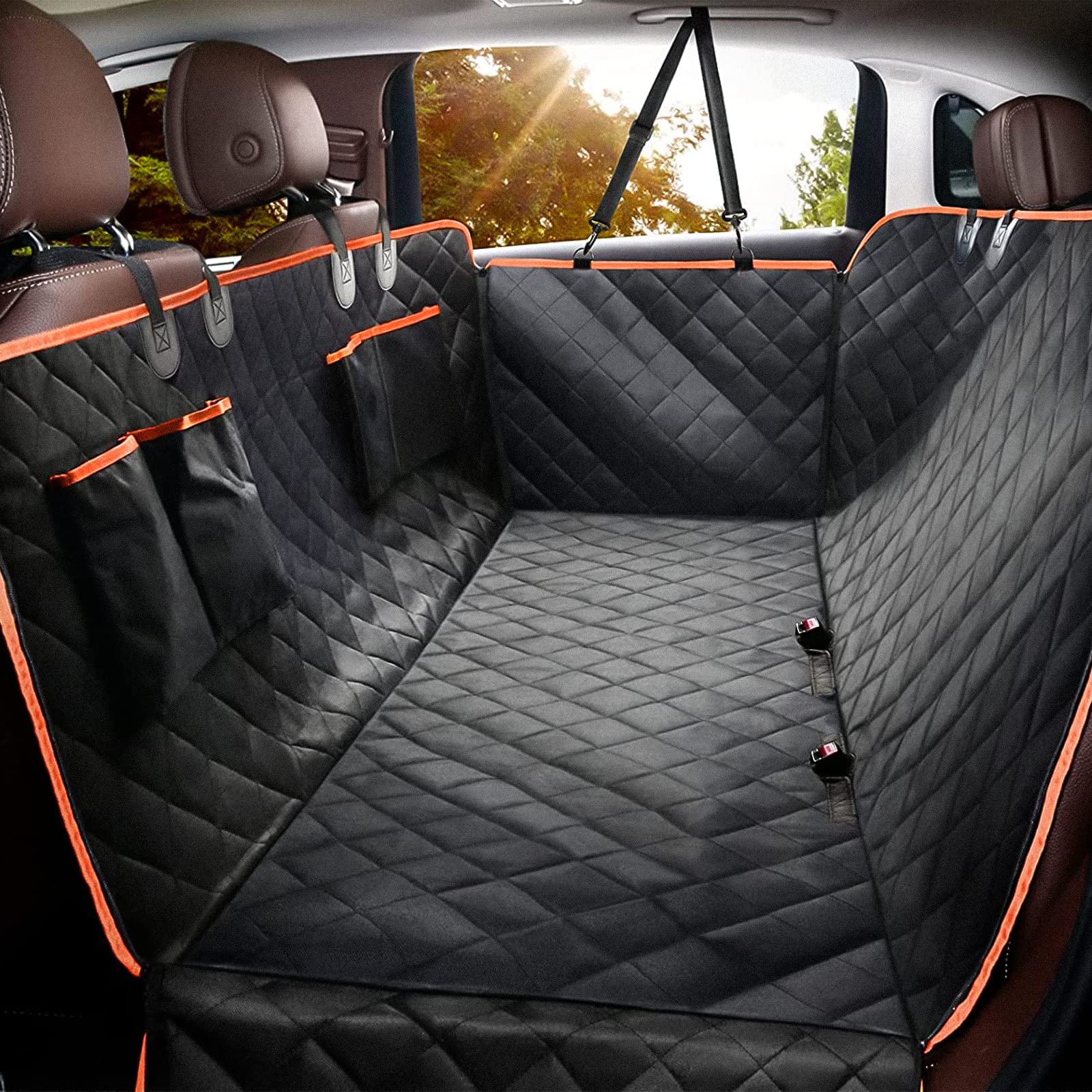 Chilino dog car seat cover waterproof hammock protects backseat from spills and claws