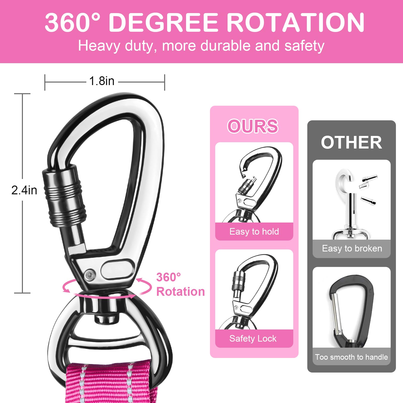 Chioratree heavy duty dog leash pink shock-absorb bungee easing tension