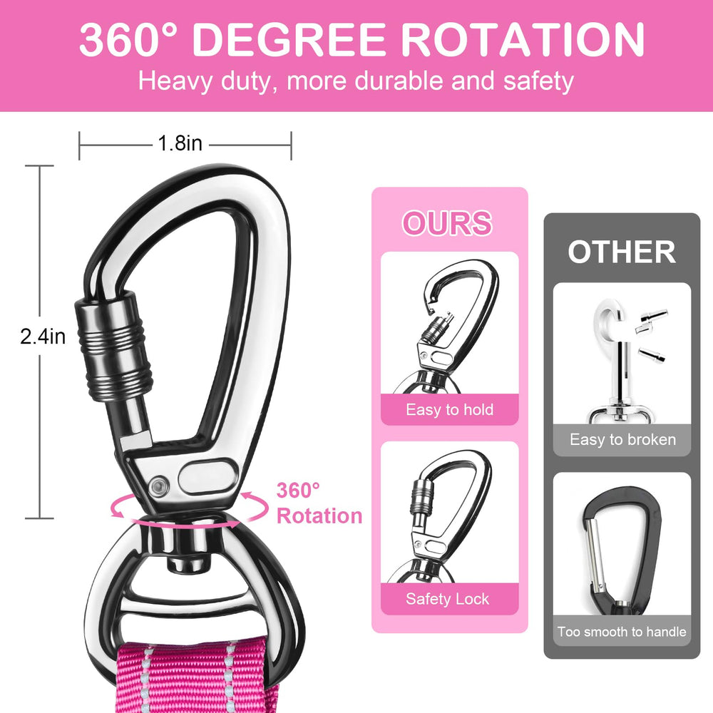 Chioratree heavy duty dog leash pink shock-absorb bungee easing tension