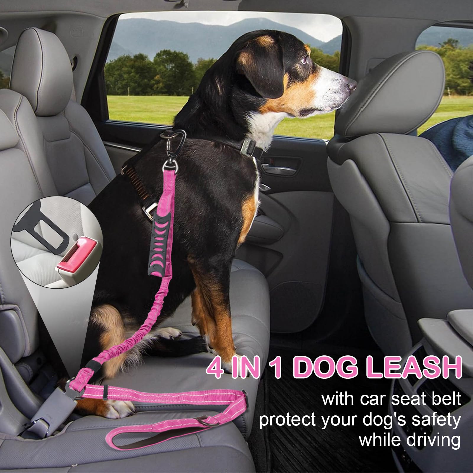 Chioratree heavy duty dog leash pink reflective strips for safer night walking