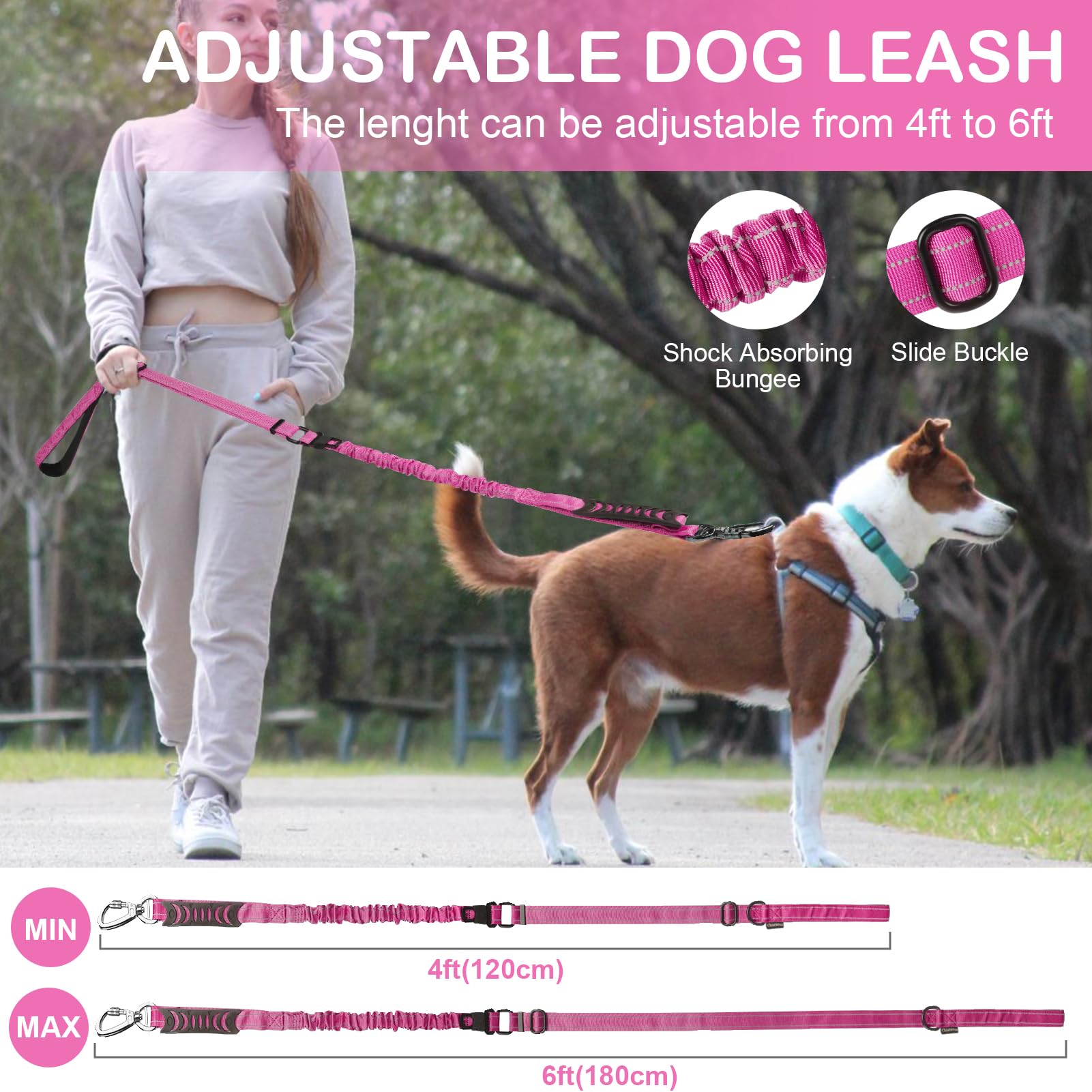 Chioratree heavy duty dog leash pink seatbelt buckle for car rides