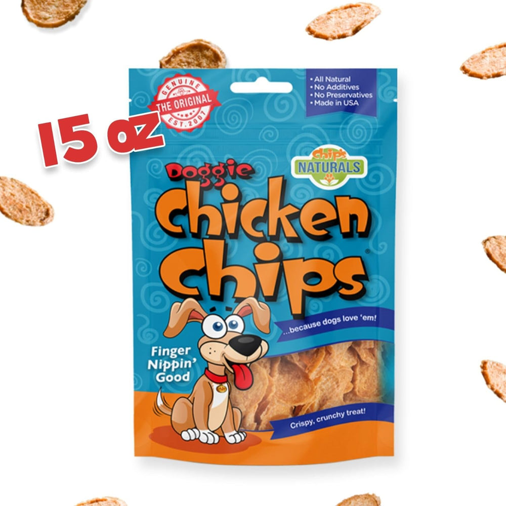 Chip's Naturals Doggie Chicken Chips grain-free treat suitable for dogs with sensitivities.
