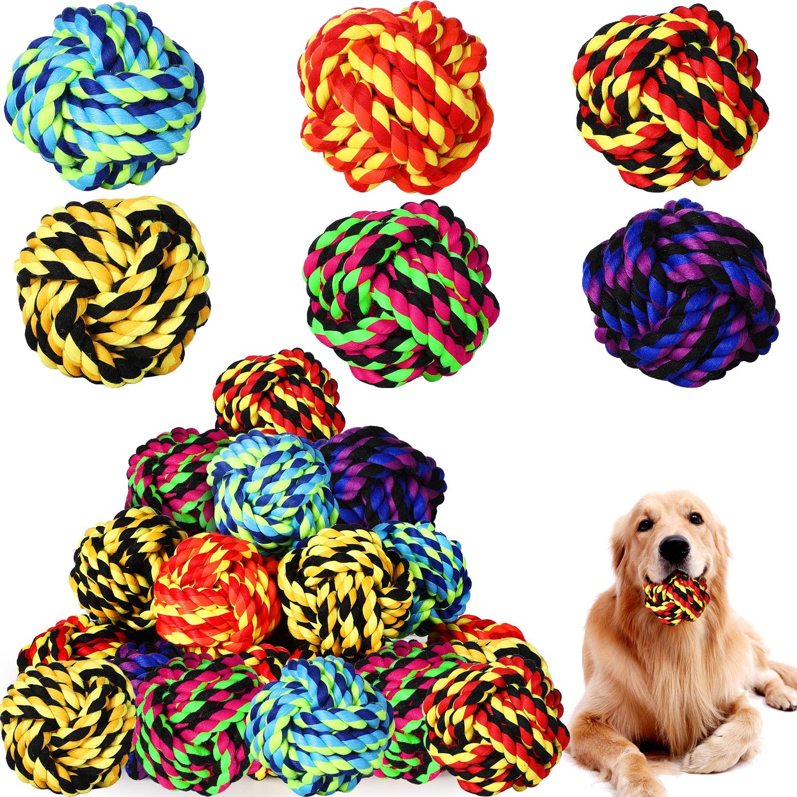 Chitidr dog rope ball pack showing 18 colorful chew toys for chewing and play.