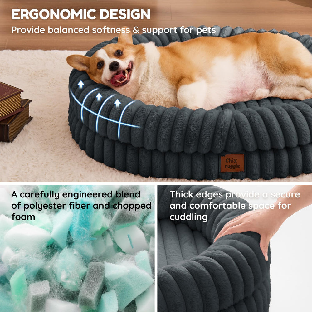 ChiXnuggle bed shows egg crate base offering cushioning and breathability for joints.