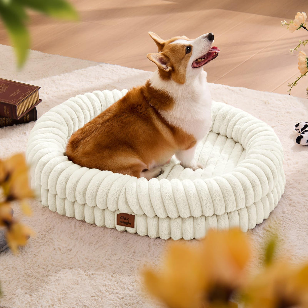ChiXnuggle dog bed large striped faux fur surface promotes calm cozy naps