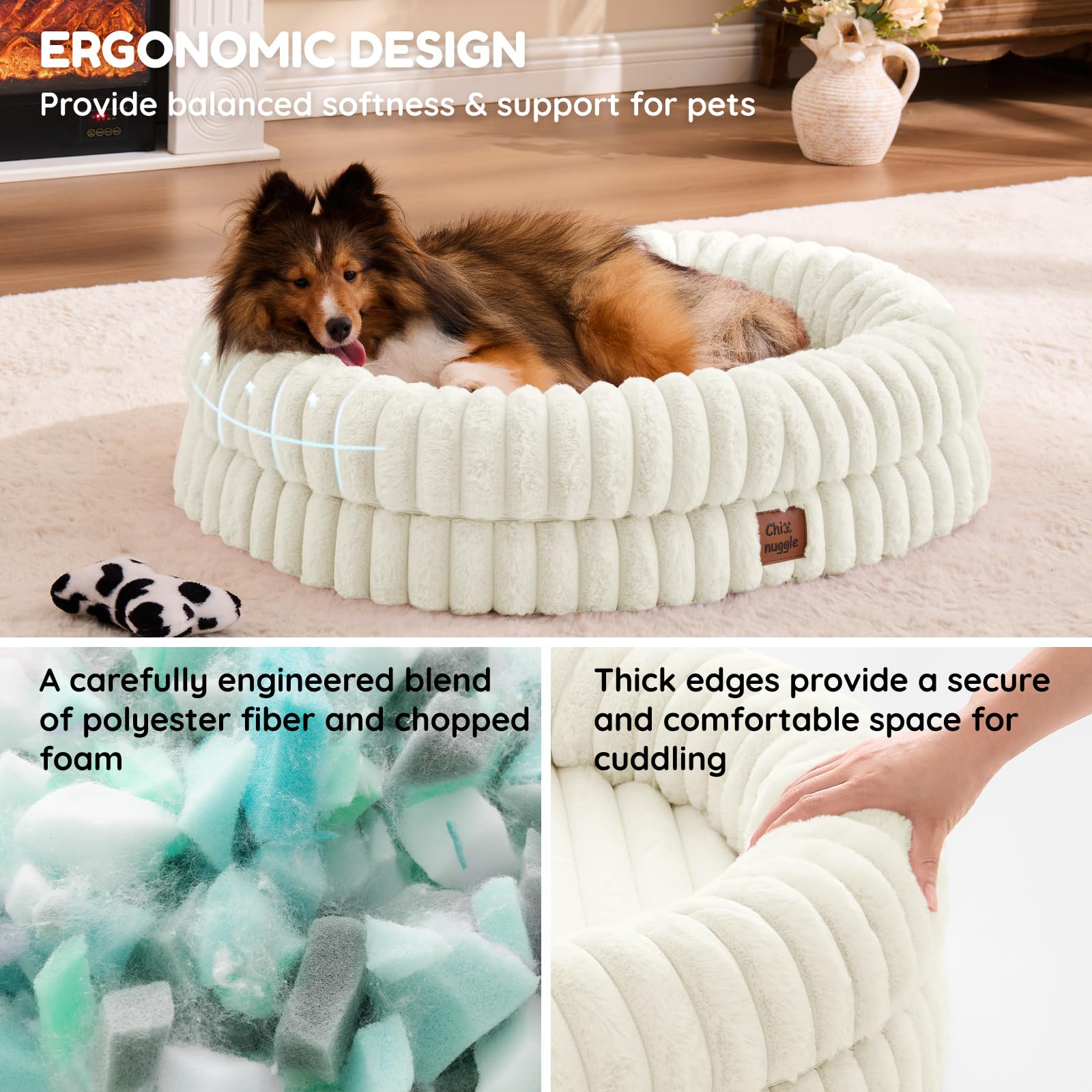ChiXnuggle dog bed side-view showing 360° bolster for curling up.