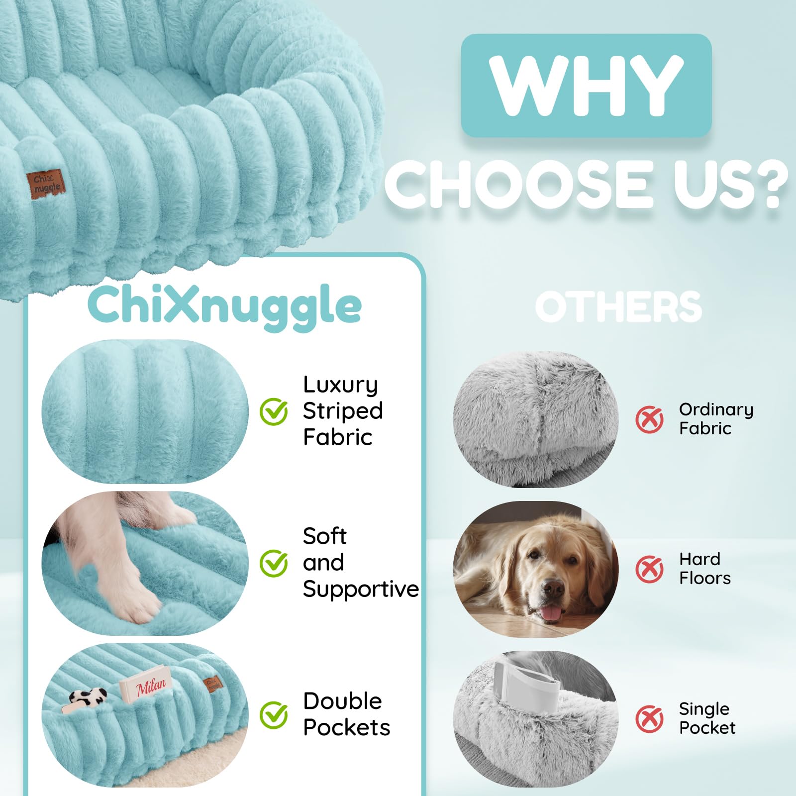 ChiXnuggle giant 72x40 bed accommodates pets and their owners for shared rest.