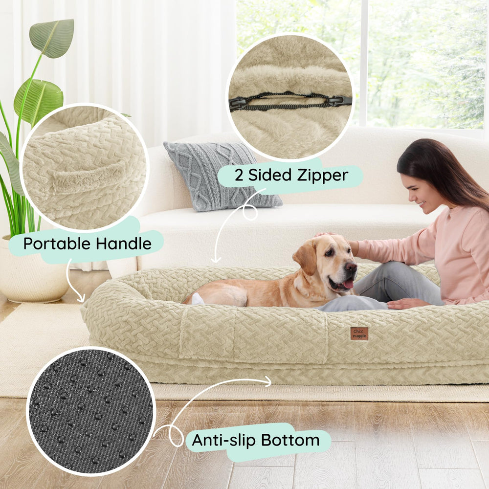 ChiXnuggle human-dog-bed orthopedic foam provides supportive spine alignment