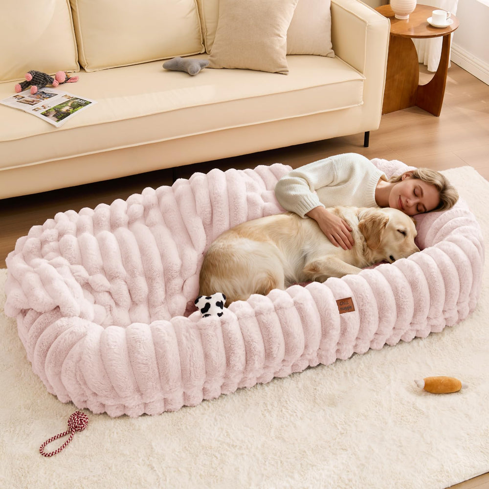 ChiXnuggle human dog bed pink side pocket keeps essentials within reach for cozy rest