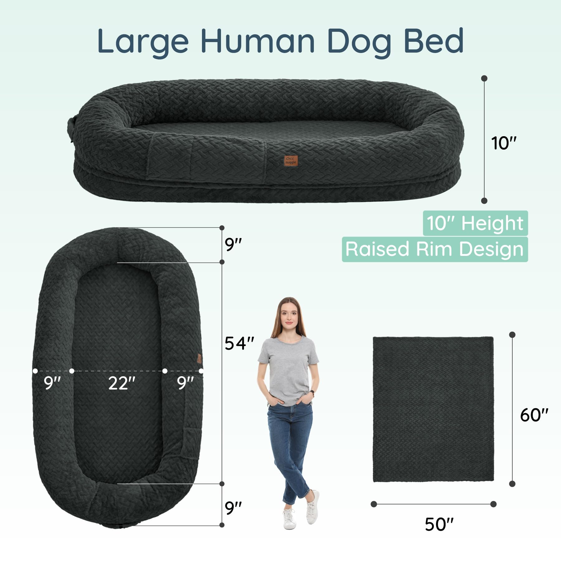ChiXnuggle human-dog-bed side-pocket detail showing convenient storage