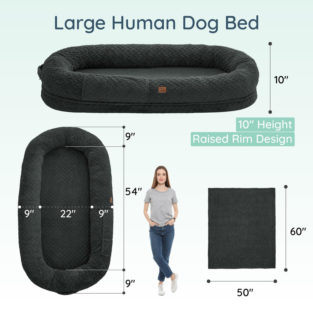 ChiXnuggle human-dog-bed side-pocket detail showing convenient storage