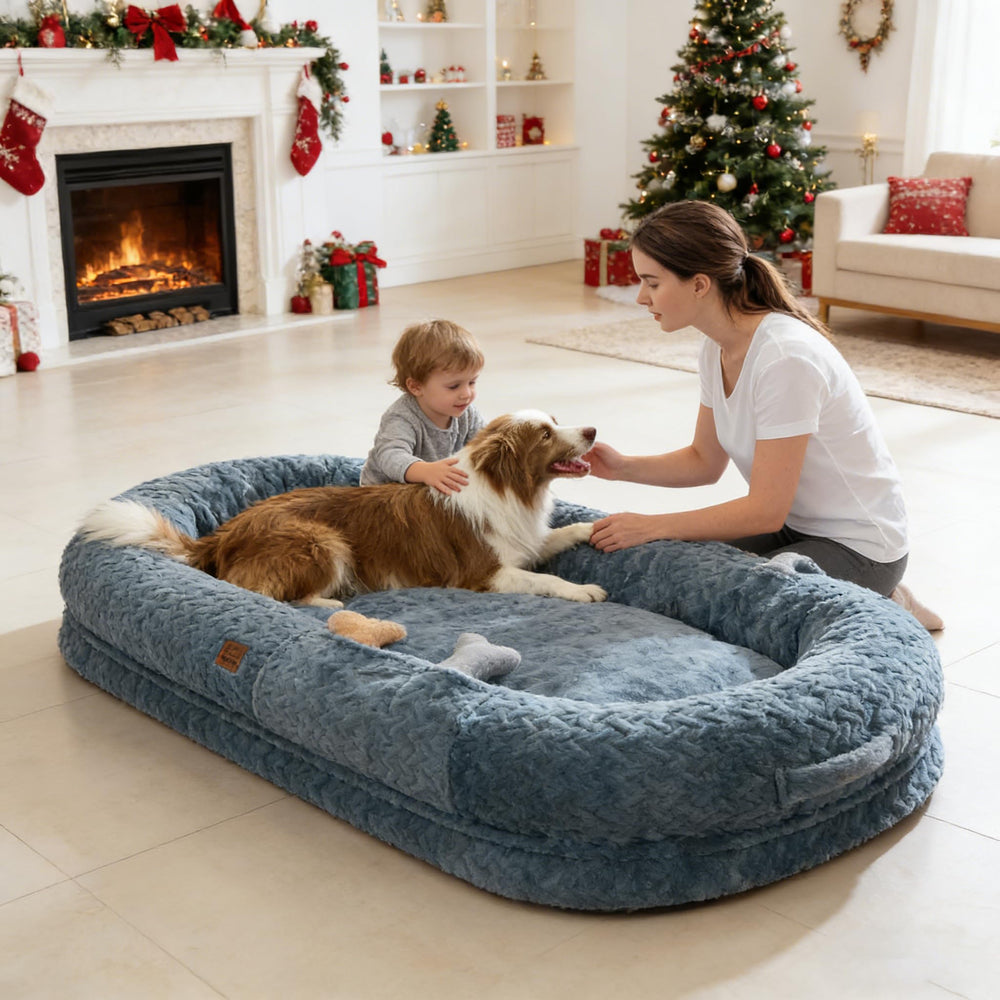 ChiXnuggle bed with soft chevron fabric creates a warm lounging spot.