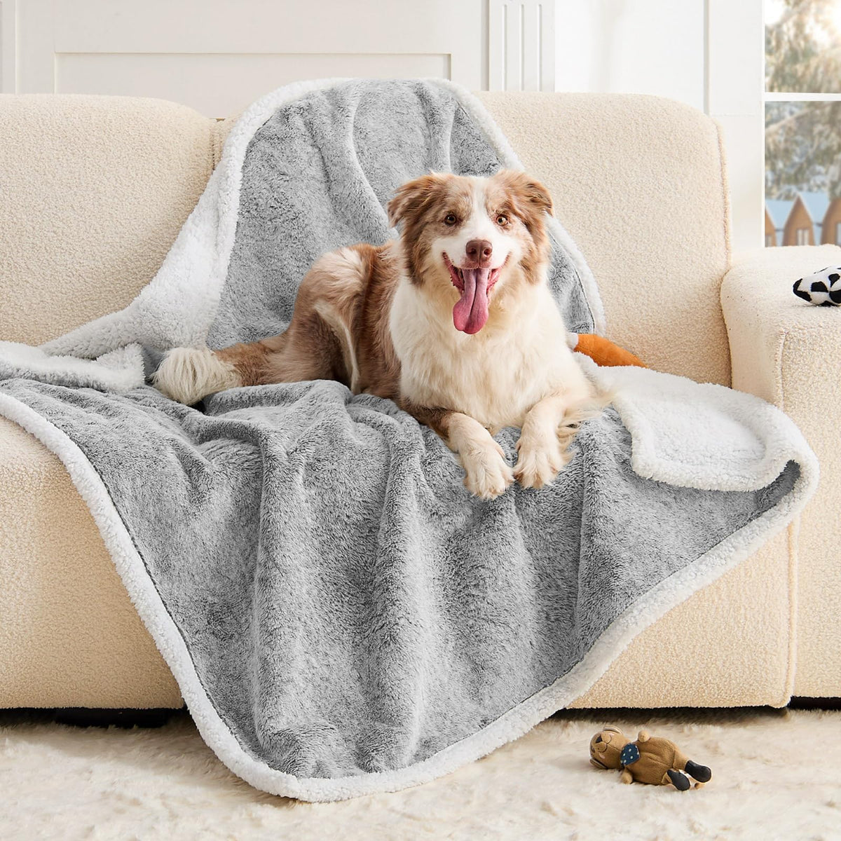 ChiXnuggle waterproof dog blanket front faux fur closeup showing plush texture.